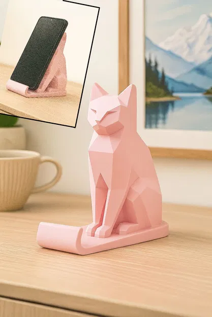 Giá Đỡ Điện Thoại Mèo Low Poly (Không Cần Chân Đỡ) - Đã Sửa - Image 1