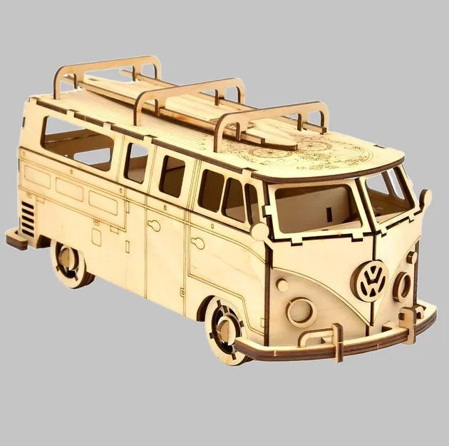 Mô Hình 3D Xếp Hình Xe Volkswagen Transporter T1 Cắt Laser Miễn Phí Vector - Image 1