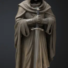 Tượng Ngầu của người đàn ông khoác áo choàng cầm kiếm