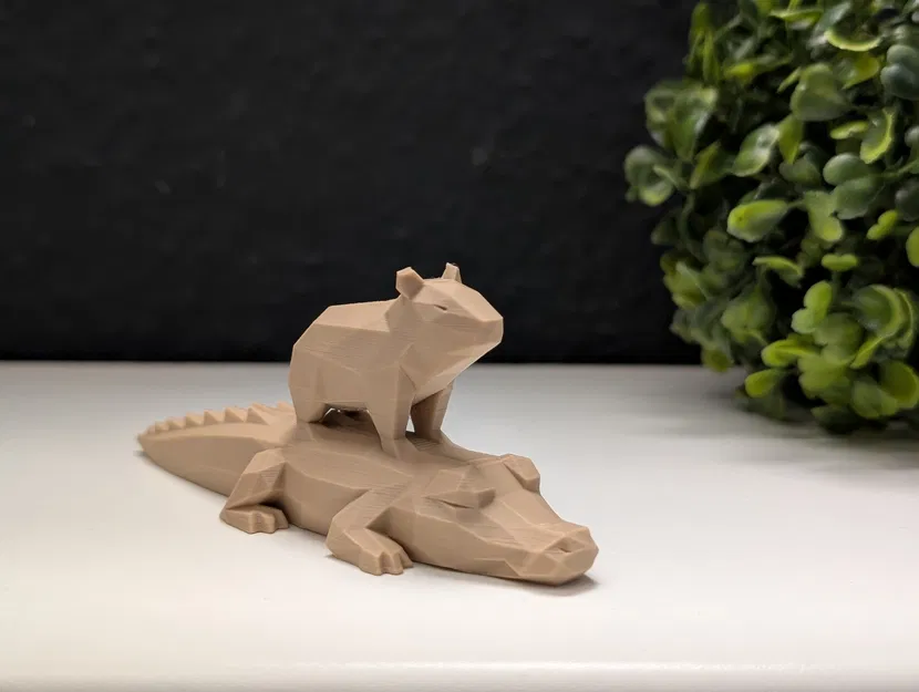 Capybara Low Poly Đậu Trên Lưng Cá Sấu Ngủ - Image 3