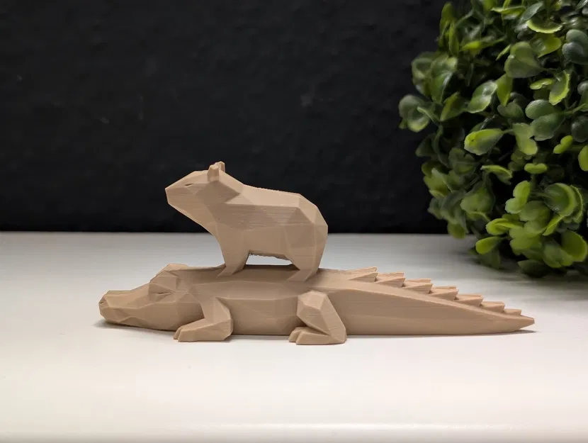 Capybara Low Poly Đậu Trên Lưng Cá Sấu Ngủ - Image 7