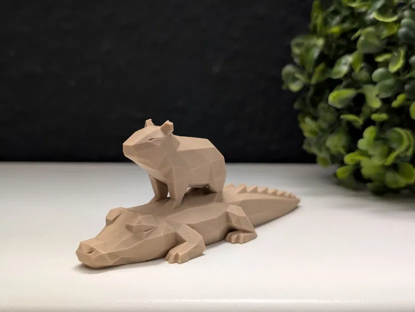 Capybara Low Poly Đậu Trên Lưng Cá Sấu Ngủ - Image 8