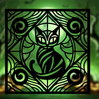 Series Halloween Ma Quái 2024 – Mèo Đen Phong Cách Kính Màu (Nghệ Thuật Treo Tường Hình Học 2D)