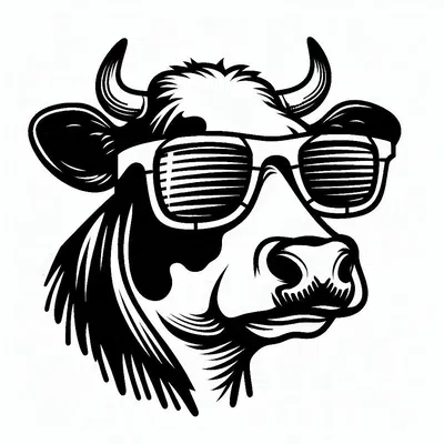 Bò đeo kính râm vẽ line art