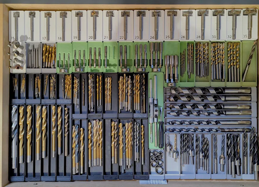 Bộ sưu tập giá đỡ dụng cụ Gridfinity 3: Mũi khoan, mũi doa và ngăn kéo taro - Image 1