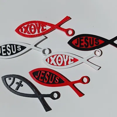 Móc khóa Dấu hiệu Cá chép Ichthys của Chúa Kitô / Biểu tượng Ichthys của Chúa Kitô / Cá Giê-su Phiên bản 2