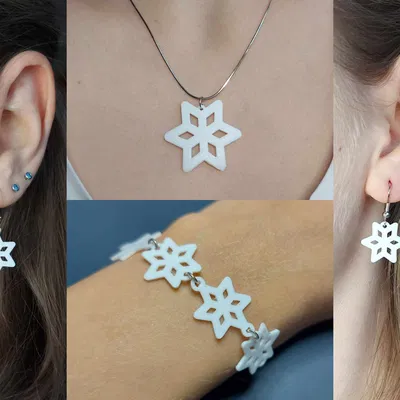 Trang sức bông tuyết: bộ bông tai, vòng tay và mặt dây chuyền