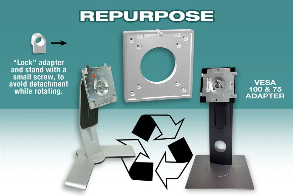 Adapter VESA 100/75 cho chân đế màn hình Dell (Repurpose Dell Monitor Stand) - Image 1