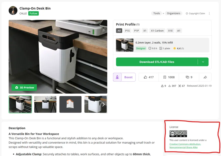 Thùng rác kẹp bàn (Clamp-On Desk Bin) – CALLE - Image 2