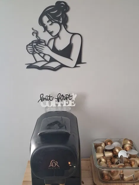 Line Art Tối Giản — Cô Gái Đọc Sách & Cà Phê | Silhouette Êm Dịu, Cozy - Image 3