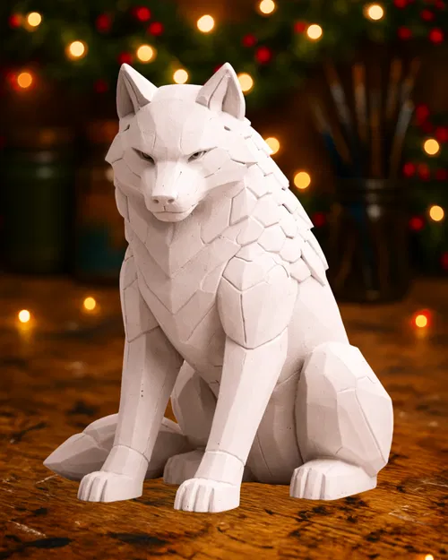 Tượng Sói Hình Học – Tượng Động Vật Đa Giác Tối Giản - Image 1
