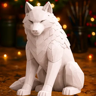 Tượng Sói Hình Học – Tượng Động Vật Đa Giác Tối Giản