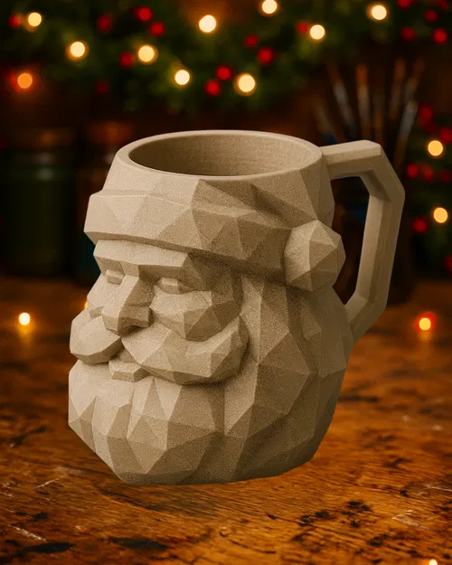 Ly Cốc Ông Già Noel Low Poly – Cốc Santa Claus Hình Khối Geometric - Image 1