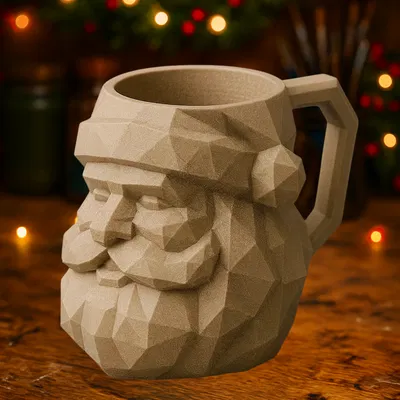 Ly Cốc Ông Già Noel Low Poly – Cốc Santa Claus Hình Khối Geometric
