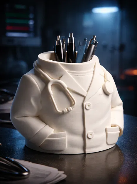 Ống Cắm Bút Bác Sĩ/Desk Organizer – Áo Blouse & Ống Nghe – Dễ In, Quà Tặng - Image 2