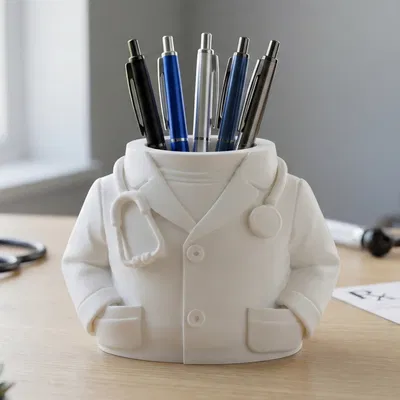 Ống Cắm Bút Bác Sĩ/Desk Organizer – Áo Blouse & Ống Nghe – Dễ In, Quà Tặng