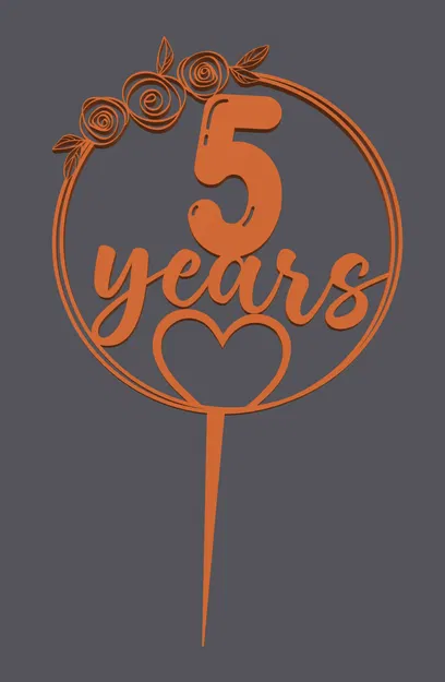 Topper bánh – Trái tim kèm số 5 | Cake Topper – Heart with Number 5 | 3D Print - Image 1