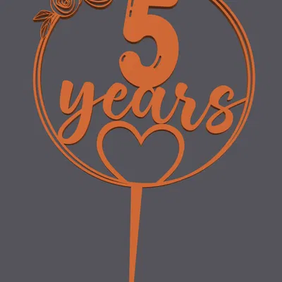 Topper bánh – Trái tim kèm số 5 | Cake Topper – Heart with Number 5 | 3D Print