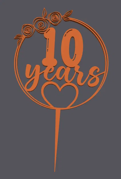 Topper bánh – Trái tim kèm chữ 10 năm | Cake Topper – Heart 10 Years | 3D Print - Image 1
