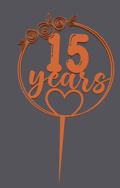 Topper bánh – Trái tim “15 năm” | Cake Topper – Heart with 15 Years | 3D Print - Image 1