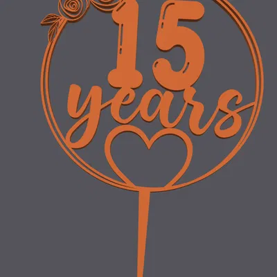 Topper bánh – Trái tim “15 năm” | Cake Topper – Heart with 15 Years | 3D Print