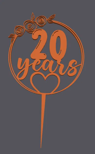 Topper bánh – Trái tim 20 năm | Cake Topper – Heart with 20 Years | 3D Print - Image 1