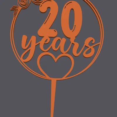 Topper bánh – Trái tim 20 năm | Cake Topper – Heart with 20 Years | 3D Print