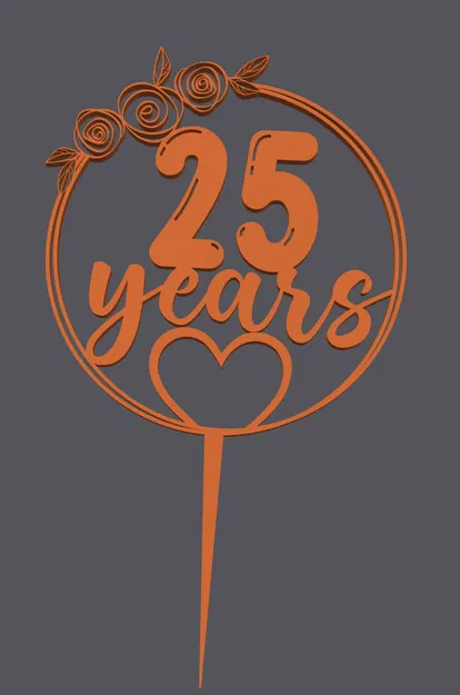 Topper bánh – Trái tim 25 năm | Cake Topper – Heart with 25 Years | 3D Print - Image 1