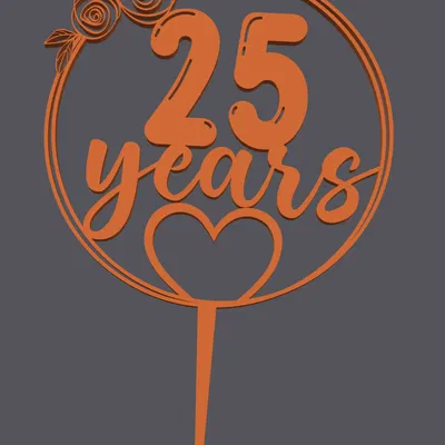 Topper bánh – Trái tim 25 năm | Cake Topper – Heart with 25 Years | 3D Print