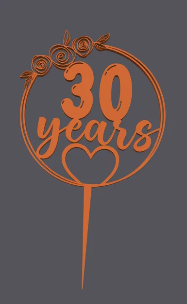 Topper bánh – Trái tim “30 năm” | Cake Topper – Heart with 30 Years | 3D Print - Image 1