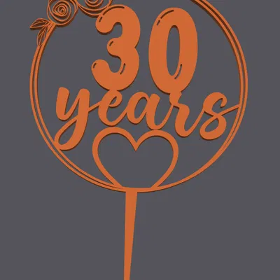 Topper bánh – Trái tim “30 năm” | Cake Topper – Heart with 30 Years | 3D Print