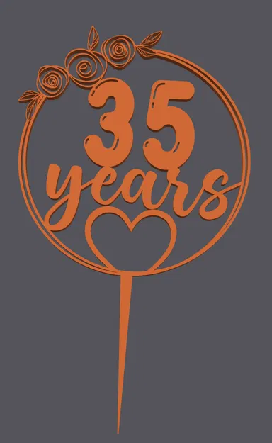 Topper bánh – Trái tim 35 tuổi | Cake Topper – Heart with 35 Years | 3D Print - Image 1