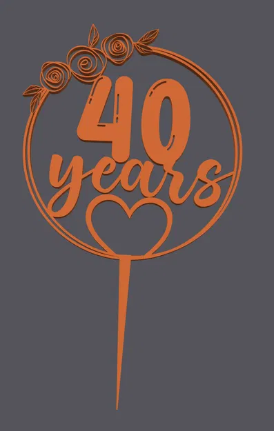 Topper bánh – Trái tim 40 tuổi | Cake Topper – Heart with 40 Years | 3D Print - Image 1