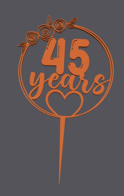 Topper bánh – Trái tim 45 năm | Cake Topper – Heart with 45 Years | 3D Print - Image 1