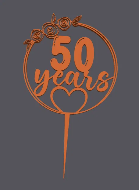 Topper bánh – Trái tim 50 năm | Cake Topper – Heart with 50 Years | 3D Print - Image 1