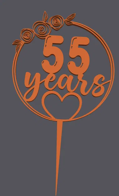 Topper bánh – Trái tim 55 năm | Cake Topper – Heart with 55 Years | 3D Print - Image 1