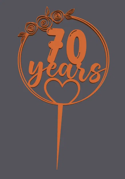 Topper bánh kem – Trái tim 70 năm | Cake Topper – Heart with 70 Years | 3D Print - Image 1