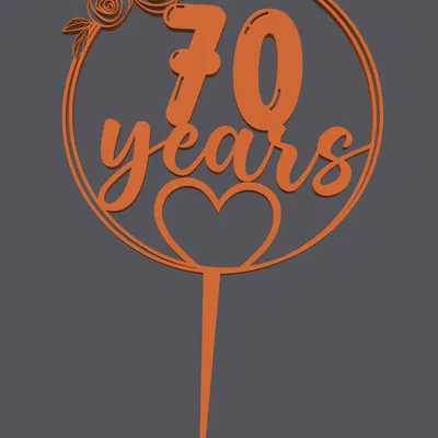 Topper bánh kem – Trái tim 70 năm | Cake Topper – Heart with 70 Years | 3D Print