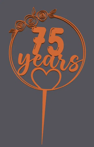 Topper bánh – Trái tim 75 tuổi | Cake Topper Heart 75 Years | 3D Print - Image 1