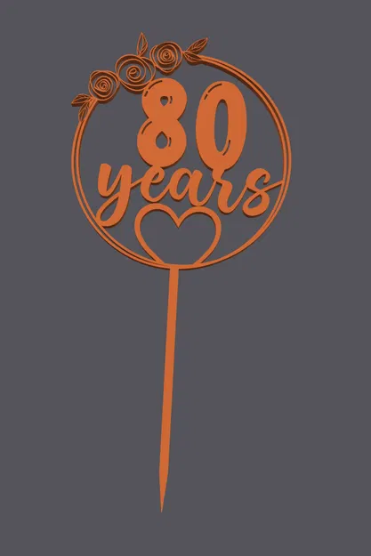 Topper bánh – Trái tim 80 tuổi | Cake Topper – Heart with 80 Years | 3D Print - Image 1
