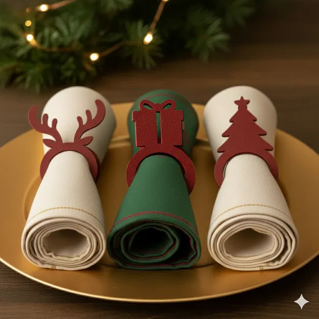 Set 3 vòng giữ khăn ăn Noel (Tuần lộc, Quà tặng & Cây thông) - Image 1