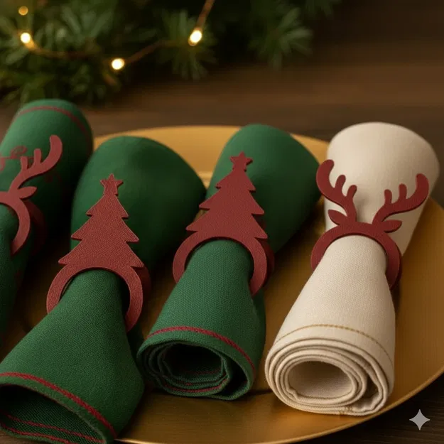 Set 3 vòng giữ khăn ăn Noel (Tuần lộc, Quà tặng & Cây thông) - Image 5