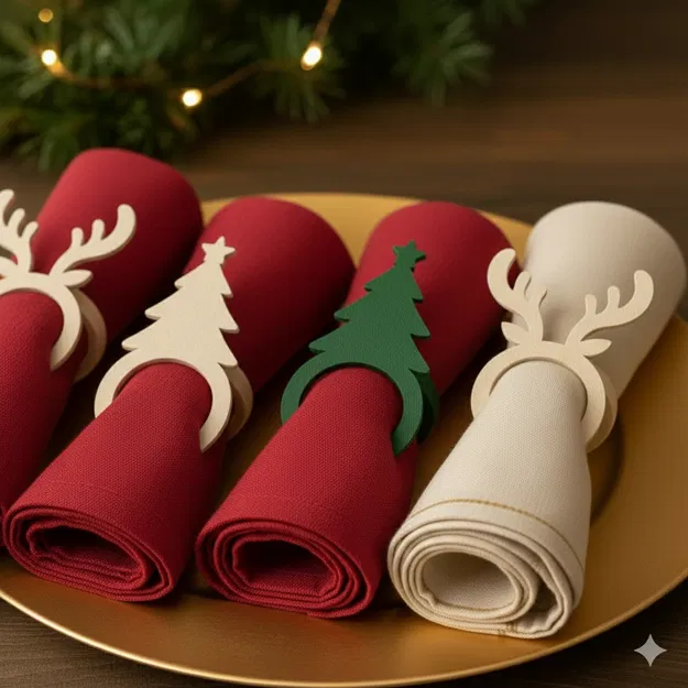 Set 3 vòng giữ khăn ăn Noel (Tuần lộc, Quà tặng & Cây thông) - Image 7