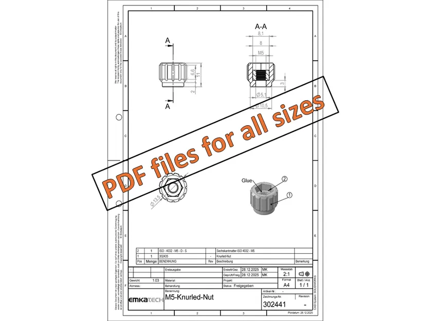Đai ốc Knurled M3–M12 với lõi đai ốc lục giác (Hex Nut Insert) - Image 5