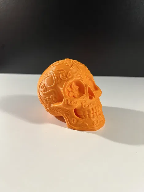 Flower Sugar Skull – Đầu Lâu Trang Trí Chạm Khắc Hoa (90 mm) - Image 3