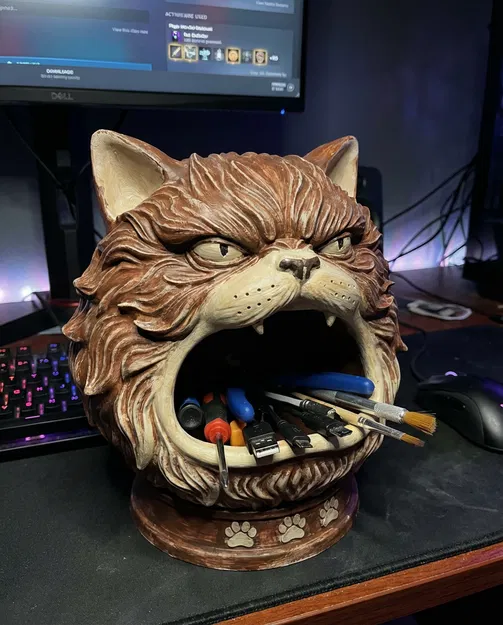 Khay Đựng Dụng Cụ Mèo Cáu (Angry Cat) | Organizer Bàn Làm Việc | Tượng Mèo Hài - Image 1