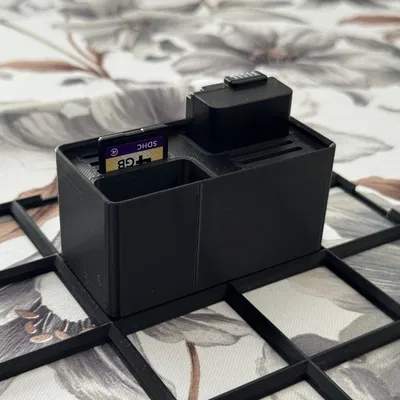 GridNikFinity: Khay 2 pin Nikon EN-EL25 + 6 thẻ SD (Gridfinity 2x1)