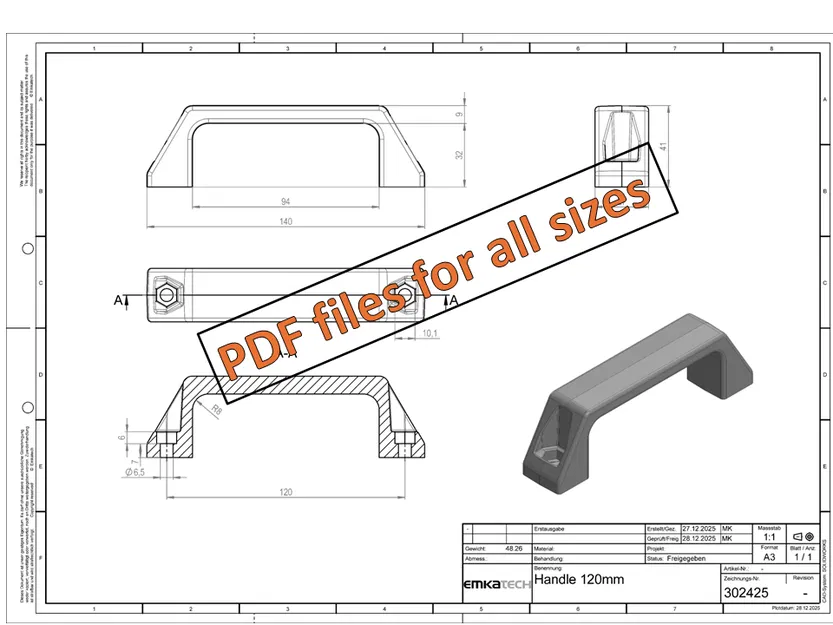 Tay nắm đơn giản – 12 kích thước | Tay nắm cho vít M6 - Image 5