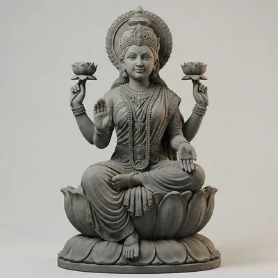 Tượng 3D Nữ Thần Lakshmi (Mahalakshmi) trên Tòa Sen – Chi tiết cao, in được