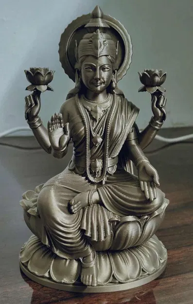 Tượng 3D Nữ Thần Lakshmi (Mahalakshmi) trên Tòa Sen – Chi tiết cao, in được - Image 2